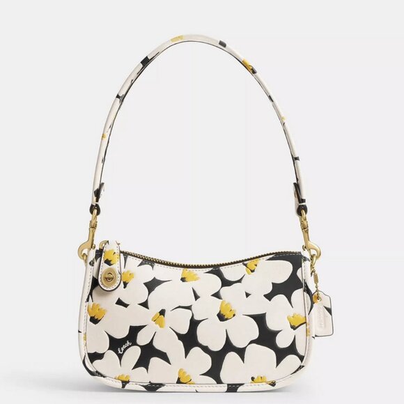 Coach Swinger Bag 20 Floral Daisy CR509 Leather Chalk White Black Shoulder - Picture 13 of 13